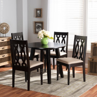 Baxton Studio Heidi-Sand/Dark Brown-5PC Dining Set Heidi Modern and Contemporary Sand Fabric Upholstered and Dark Brown Finished Wood 5-Piece Dining Set